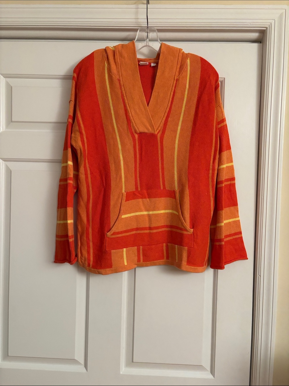 GAP Orange and Yellow Striped V-Neck Hoodie